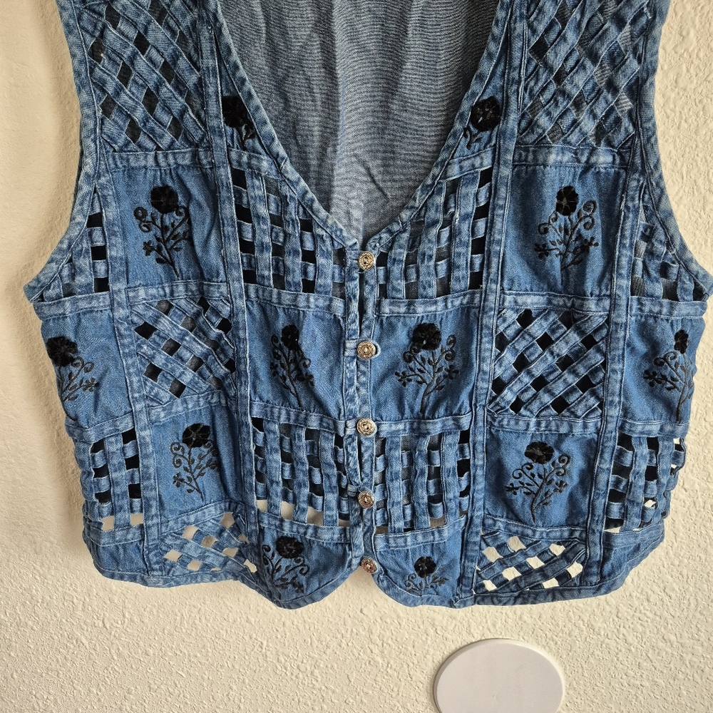 Tantrum Blues Denim Jean Lattice Black Floral 90s Vintage Y2K Women's Size 1X - Picture 3 of 5